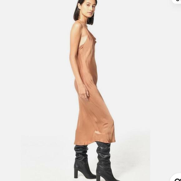Young Fabulous and Broke Evie Satin midi Slip dress in Toffee Color size medium - Picture 3 of 16